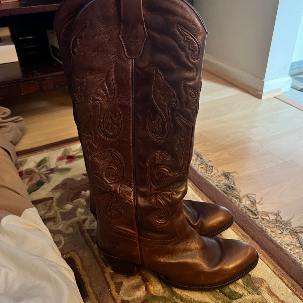 Frye Rich Brown Embroidered Heeled Boots